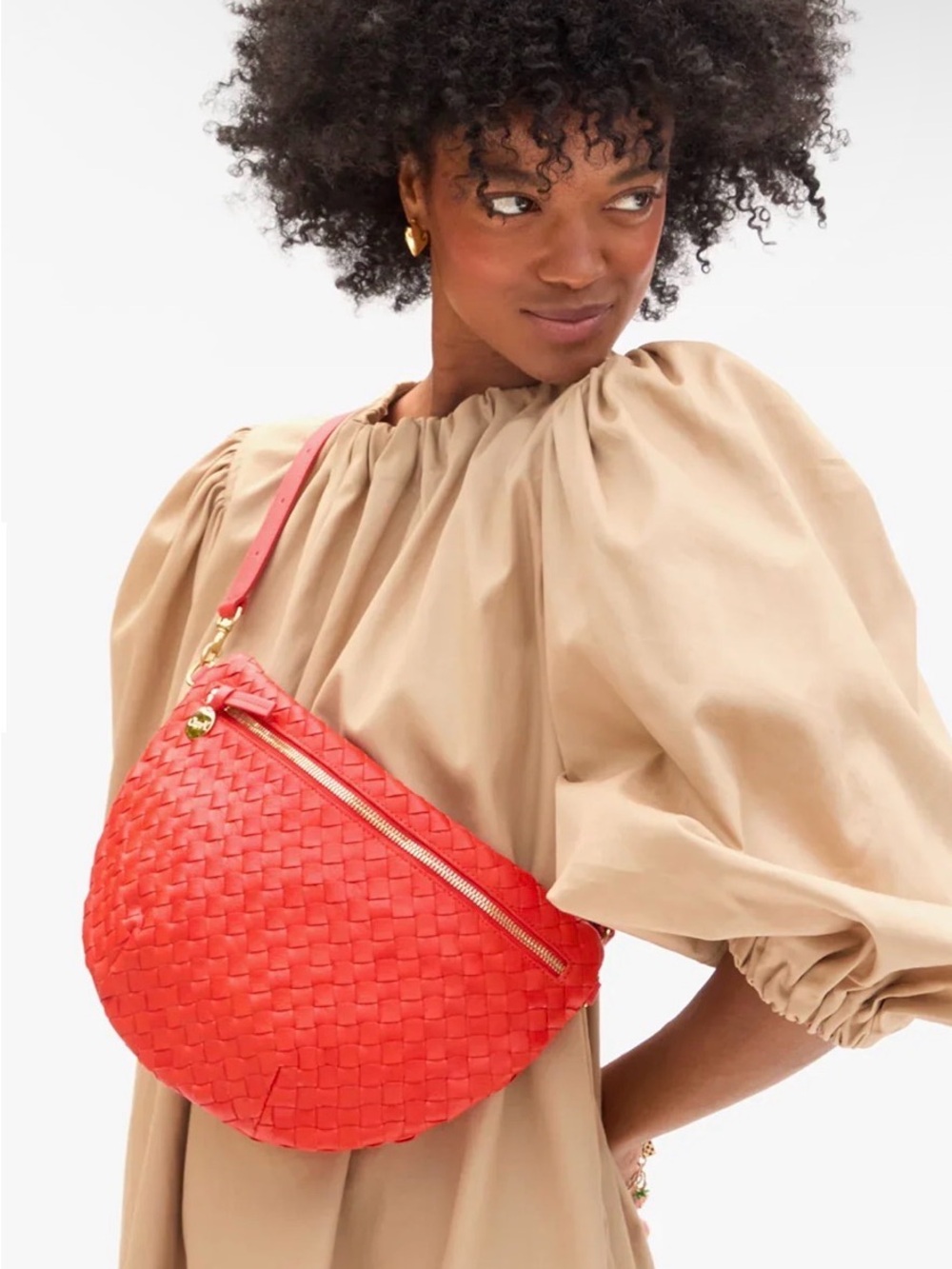 Clare V Grande Fanny - Woven Bright Poppy